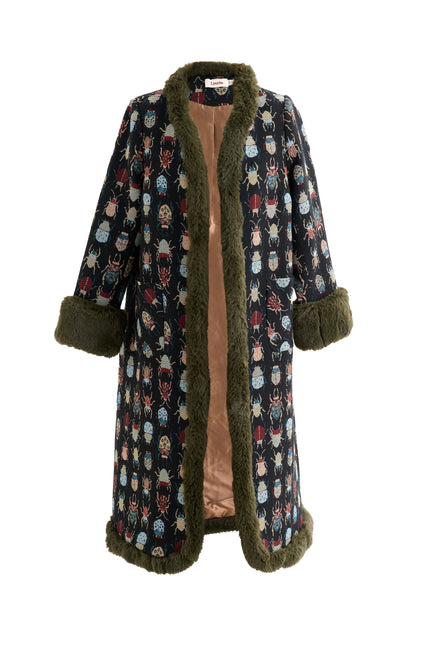 Delphia Beetlejuice Jacquard Fur Trim Coat – Multicoloured - Styled