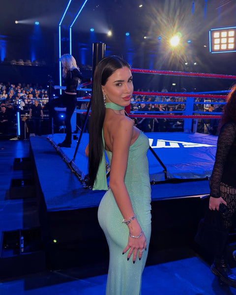 Say no more I Mariella Pistachio Glitter  Draped Tie Dress