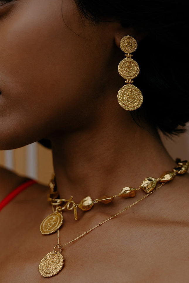 Arvino | Serpent Embossed Triple Coin Earrings