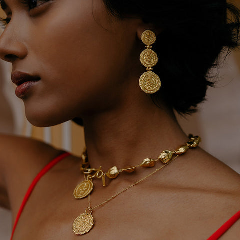 Arvino | Serpent Embossed Triple Coin Earrings