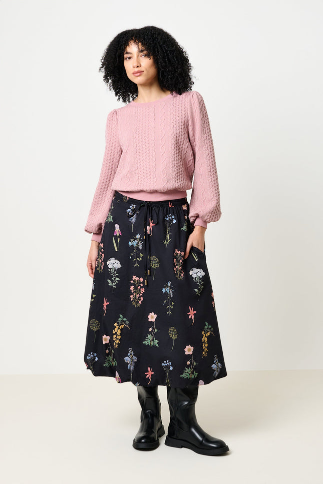 Dixie Flower Press Print Balloon Hem Midi Skirt - Multi - Detail 1