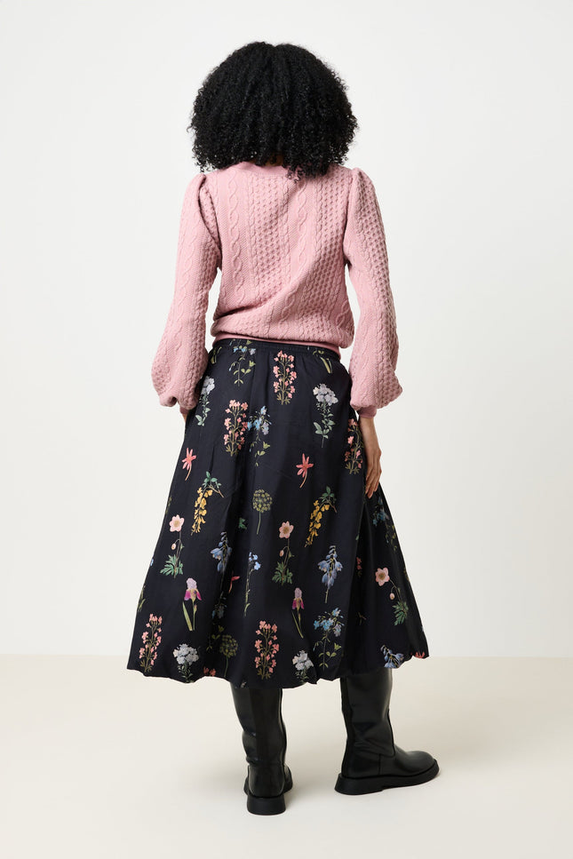 Dixie Flower Press Print Balloon Hem Midi Skirt - Multi - Back