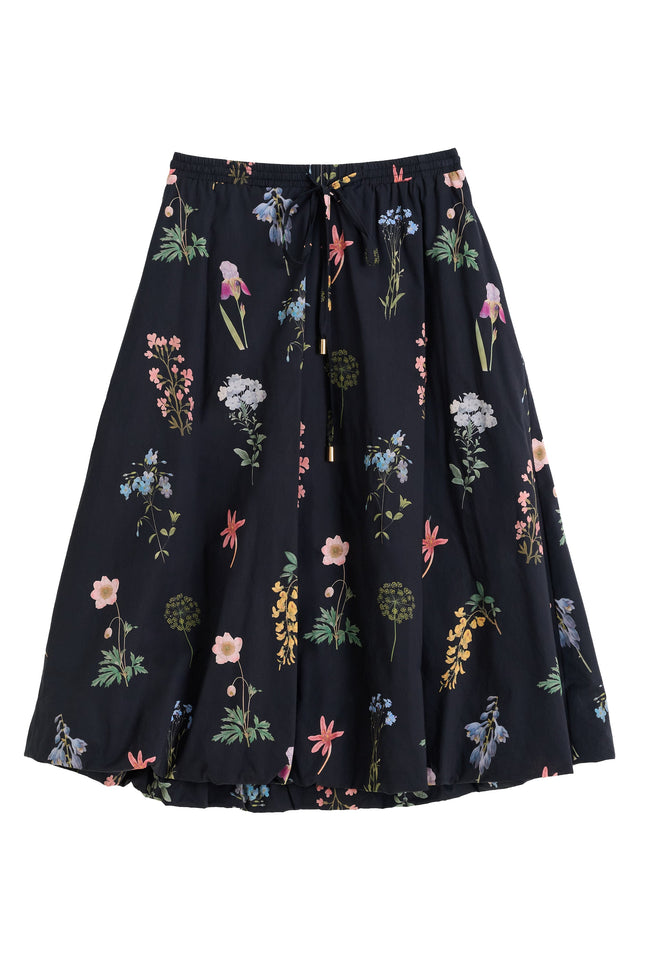 Dixie Flower Press Print Balloon Hem Midi Skirt - Multi - Styled