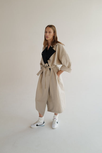 Oversized Double-Breasted Trench Coat AGATA with contrast collar (Last item)