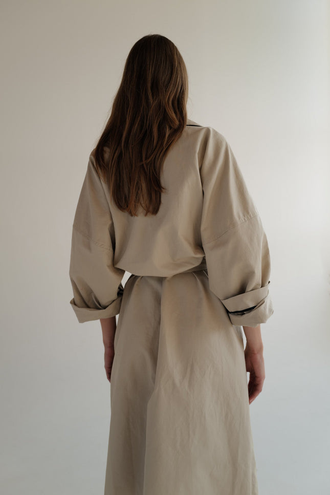 Oversized Double-Breasted Trench Coat AGATA with contrast collar (Last item)