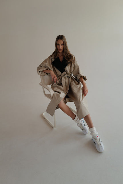 Oversized Double-Breasted Trench Coat AGATA with contrast collar (Last item)