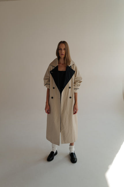 Oversized Double-Breasted Trench Coat AGATA with contrast collar (Last item)