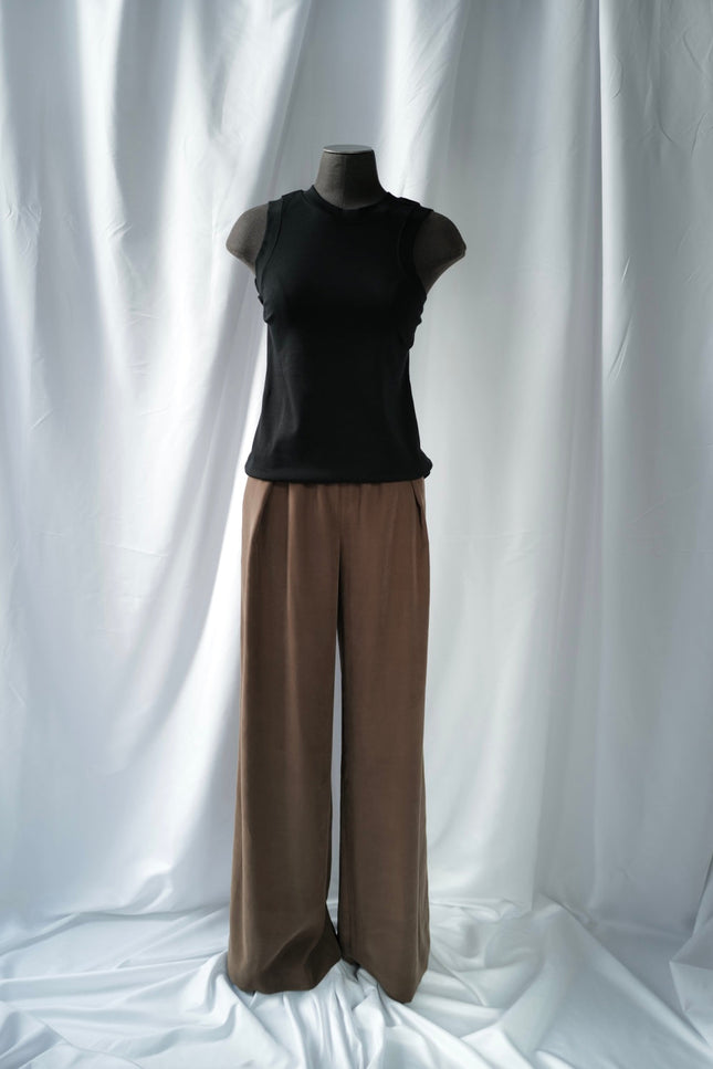 Wide Pull up Cupra Trousers in Tobacco colour