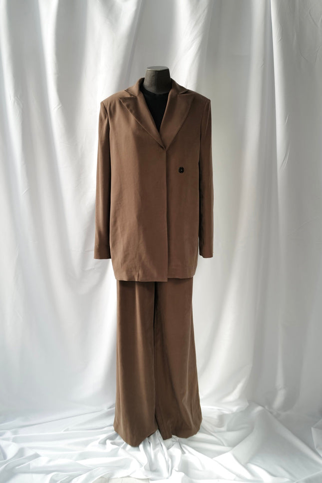 Wide Pull up Cupra Trousers in Tobacco colour