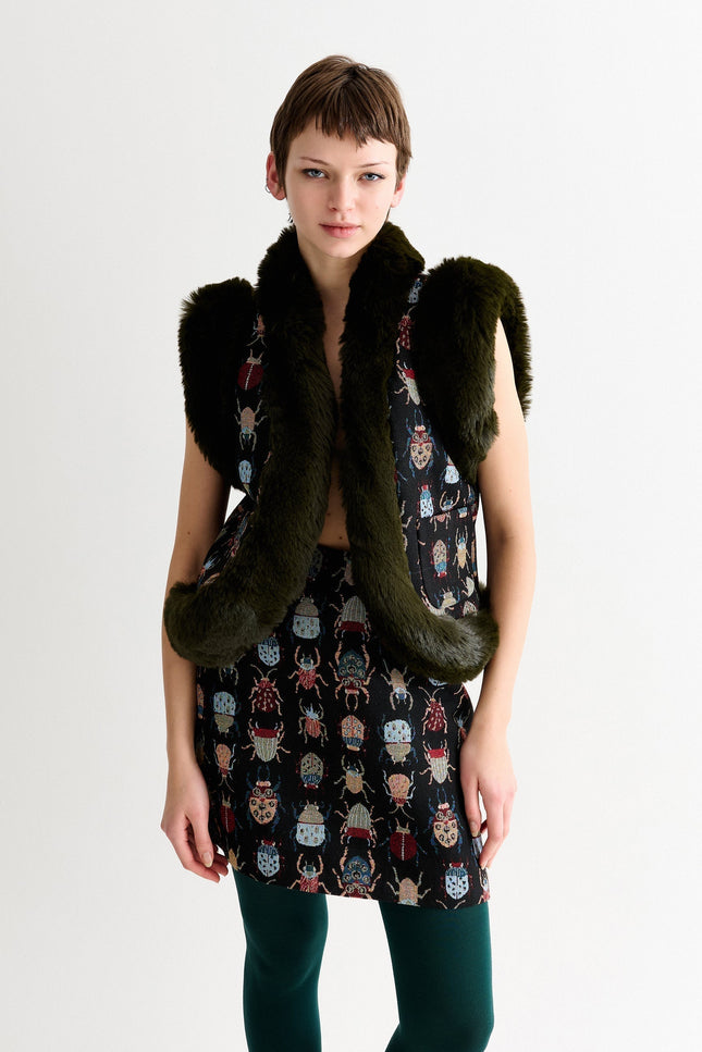 Dominica Beetlejuice Jacquard Faux Fur Trimmed Waistcoat - Front
