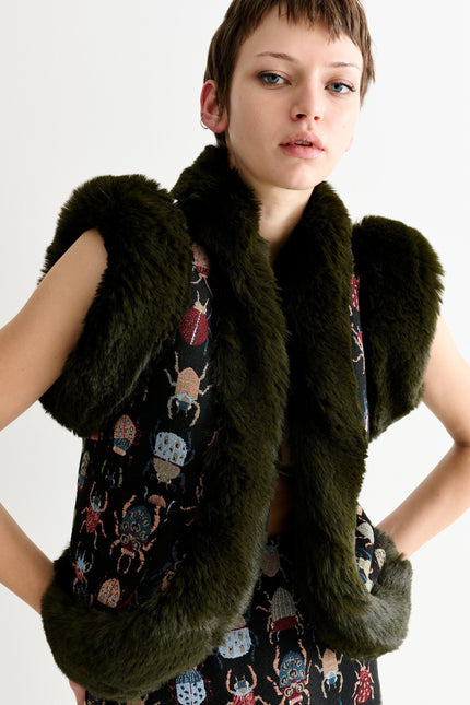 Dominica Beetlejuice Jacquard Faux Fur Trimmed Waistcoat - Detail 3