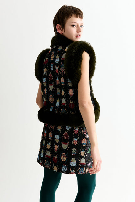 Dominica Beetlejuice Jacquard Faux Fur Trimmed Waistcoat - Detail 1