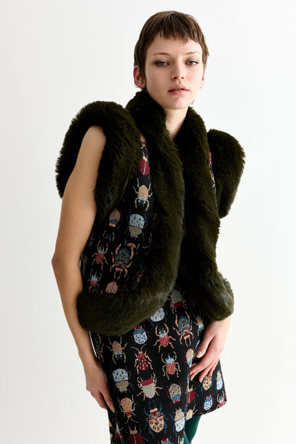 Dominica Beetlejuice Jacquard Faux Fur Trimmed Waistcoat - Detail 2
