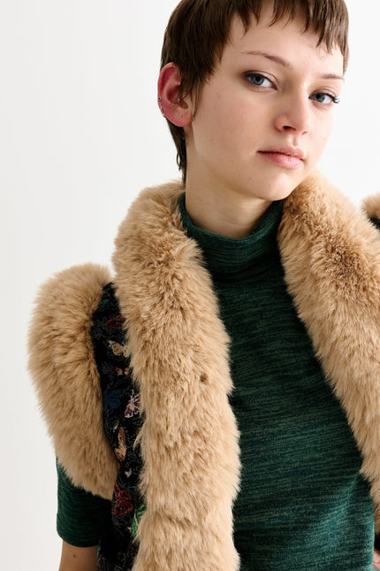 Dominica Butterfly Ball Jacquard Faux Fur Trimmed Waistcoat – Multicoloured - Detail 1