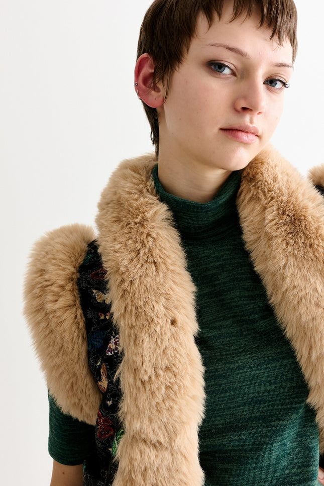 Dominica Butterfly Ball Jacquard Faux Fur Trimmed Waistcoat – Multicoloured - Detail 1