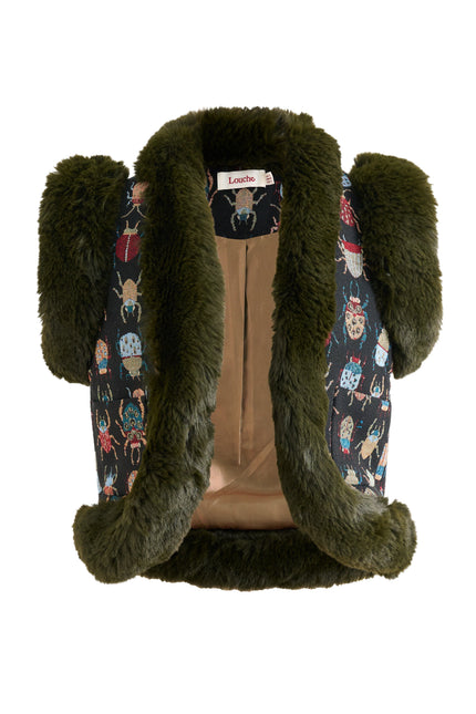 Dominica Beetlejuice Jacquard Faux Fur Trimmed Waistcoat - Styled