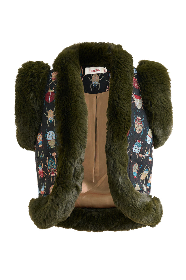 Dominica Beetlejuice Jacquard Faux Fur Trimmed Waistcoat - Styled