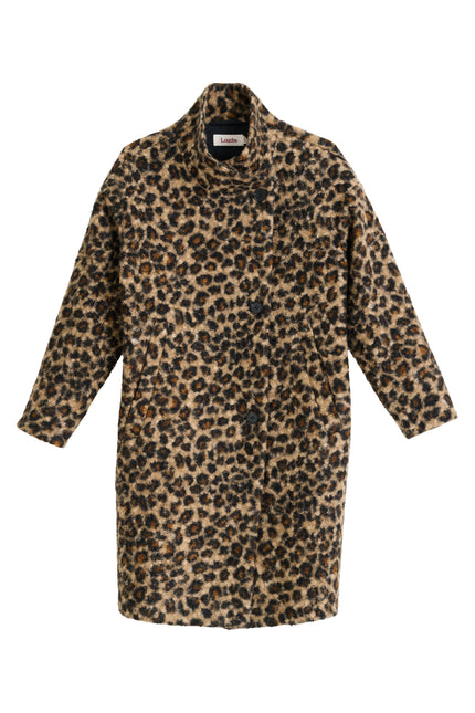 Donalda Animal Funnel Neck Coat - Taupe - Styled