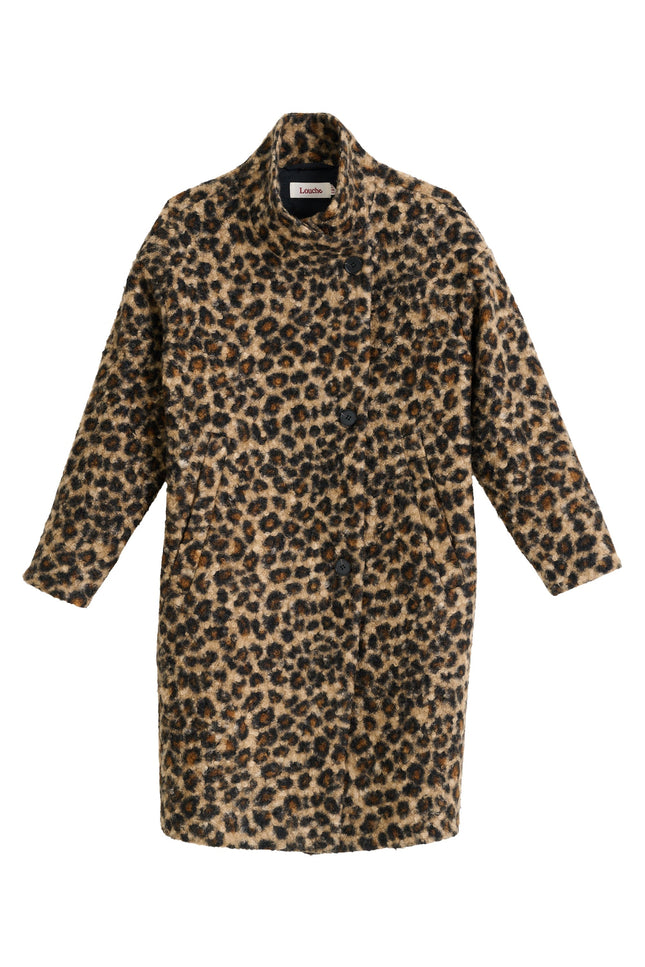 Donalda Animal Funnel Neck Coat - Taupe - Styled