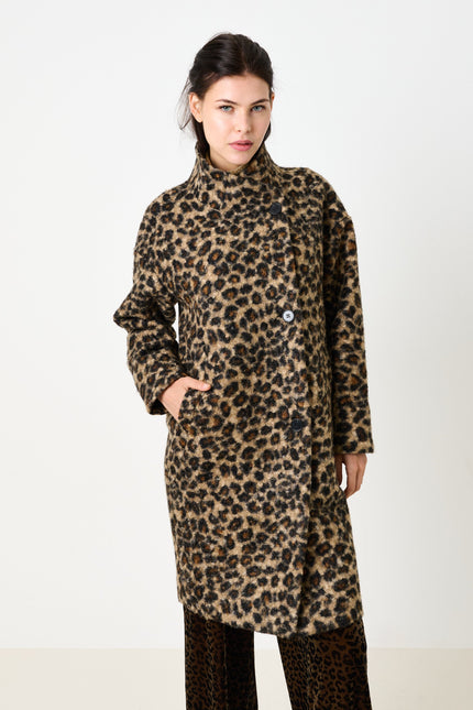 Donalda Animal Funnel Neck Coat - Taupe - Front