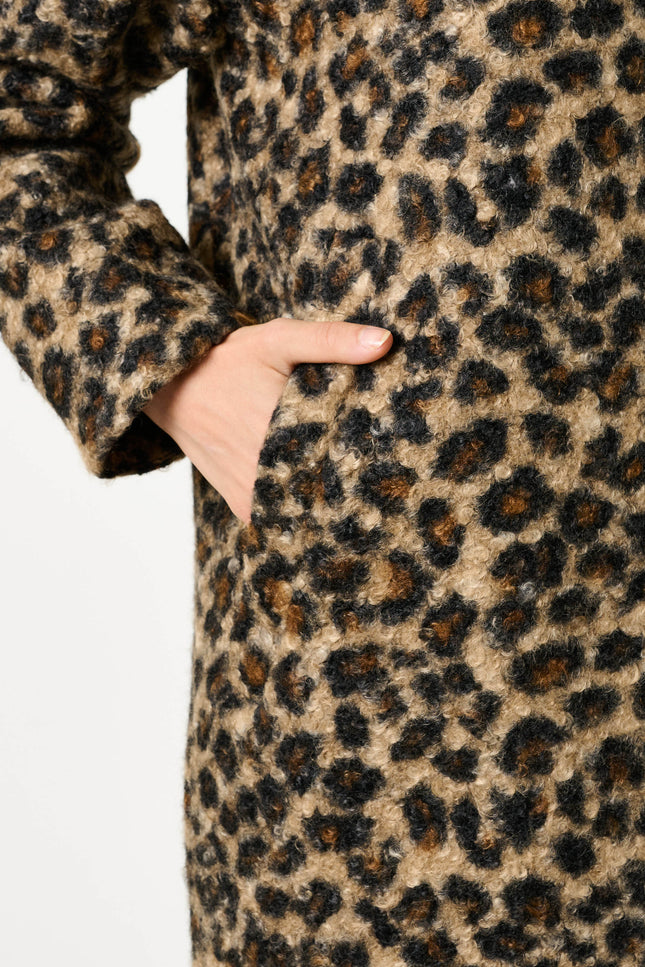 Donalda Animal Funnel Neck Coat - Taupe - Detail 2