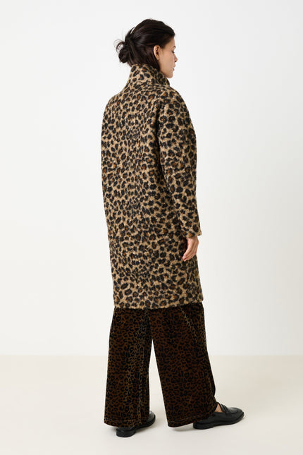 Donalda Animal Funnel Neck Coat - Taupe - Back