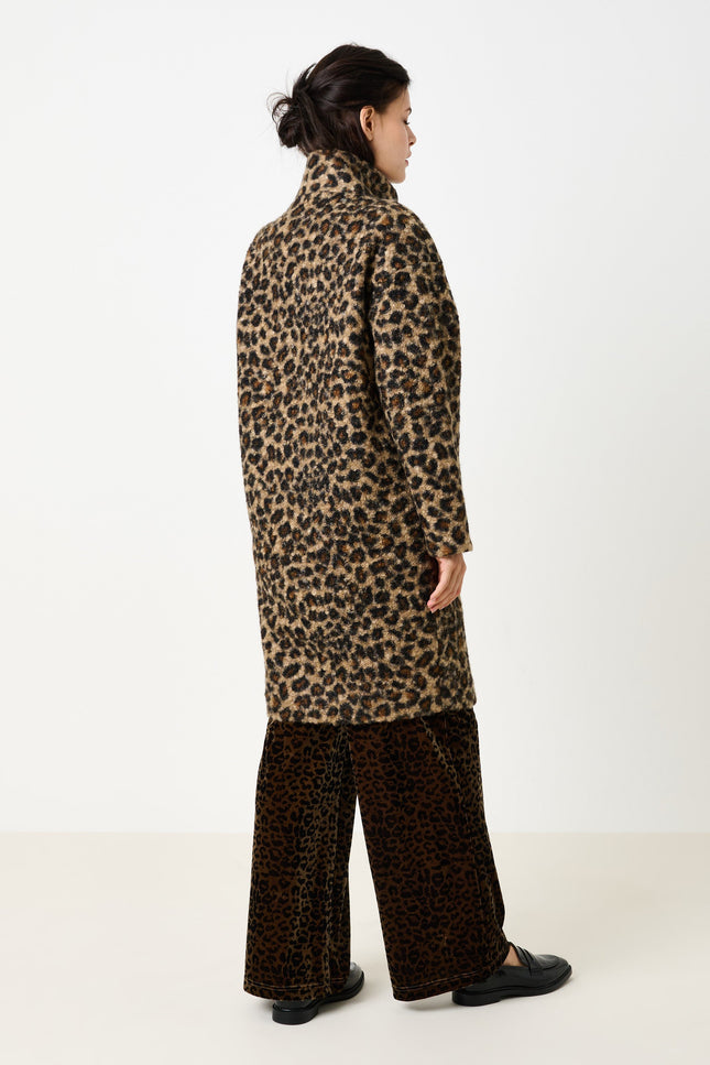 Donalda Animal Funnel Neck Coat - Taupe - Back