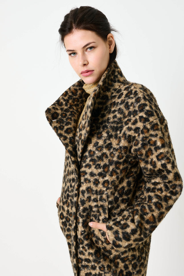 Donalda Animal Funnel Neck Coat - Taupe - Detail 1