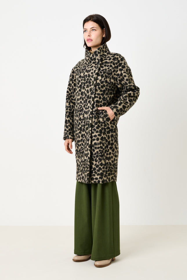 Donalda Animal Funnel Neck Coat - Green - Detail 1