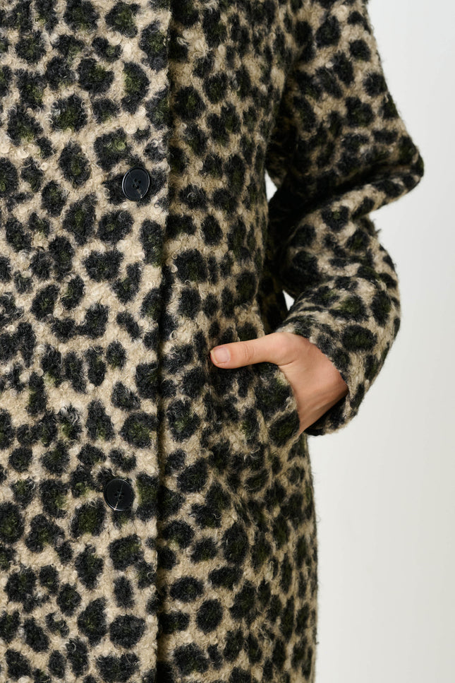 Donalda Animal Funnel Neck Coat - Green - Detail 3
