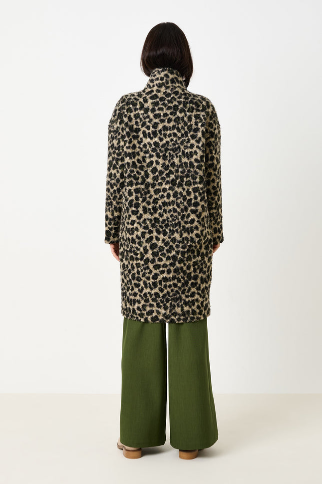 Donalda Animal Funnel Neck Coat - Green - Back
