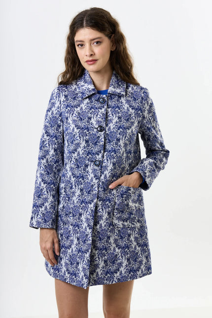 Dryden Wedgewood Jacquard Short Coat - Front