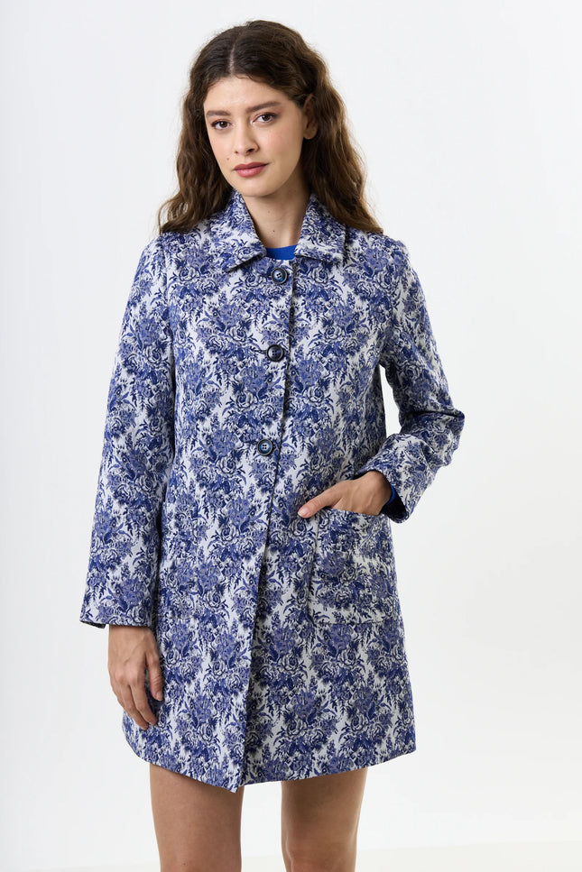 Dryden Wedgewood Jacquard Short Coat - Front
