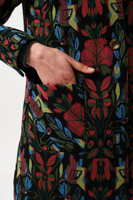 Dryden Folk Jacquard Fur Collared Coat - Detail 2
