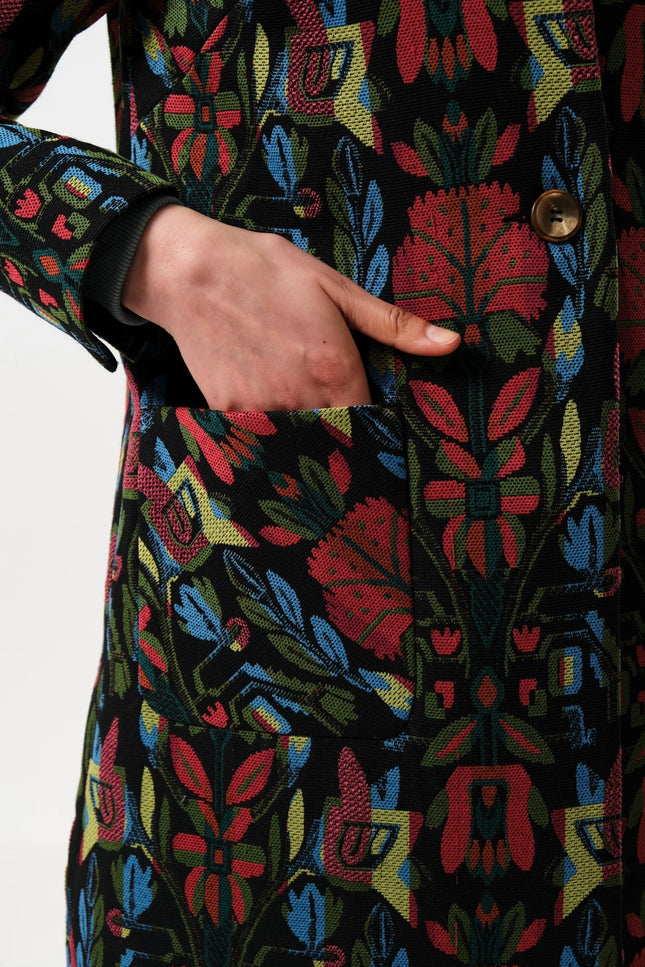 Dryden Folk Jacquard Fur Collared Coat - Detail 2