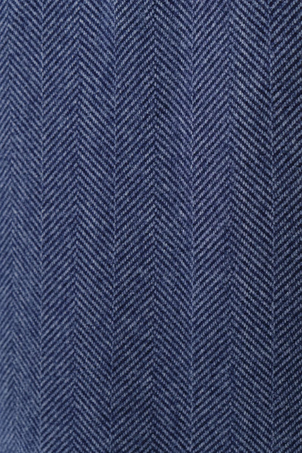 Dryden Herringbone Fur Collared Coat - Blue - Detail 4