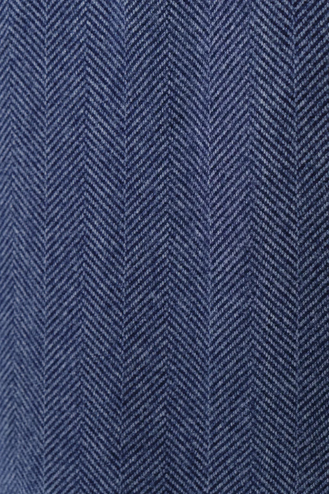 Dryden Herringbone Fur Collared Coat - Blue - Detail 4