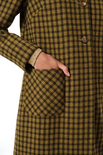 Dryden Wyoming Check Faux Fur Collar Coat - Mustard - Detail 1