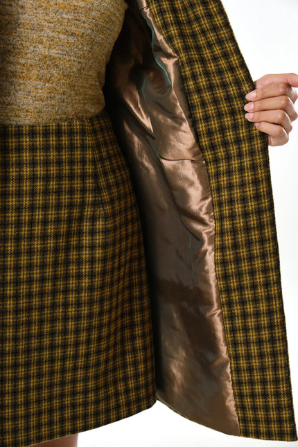 Dryden Wyoming Check Faux Fur Collar Coat - Mustard - Detail 2