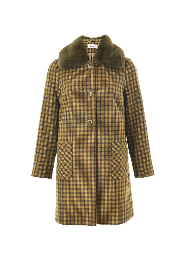 Dryden Wyoming Check Faux Fur Collar Coat - Mustard - Styled