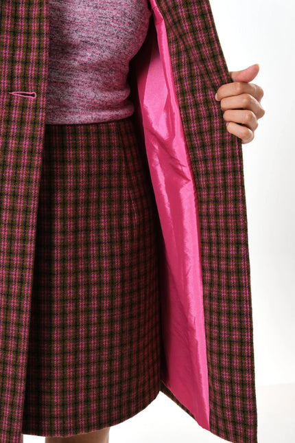 Dryden Wyoming Check Faux Fur Collar Coat - Pink - Detail 2