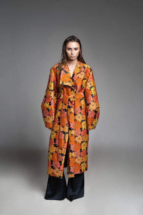 Psychedelic Overdose | Balloon Long Coat orange