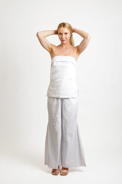 Muda Clothing | Zestaw Top i Spodnie z szerokimi nogawkami Samantha biały