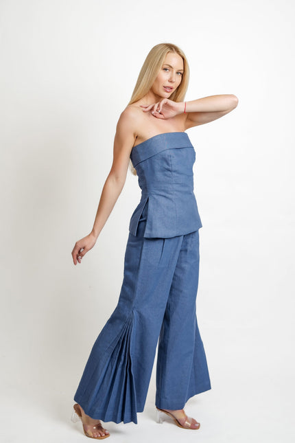 Muda Clothing | Zestaw Top i Spodnie z szerokimi nogawkami Samantha niebieski