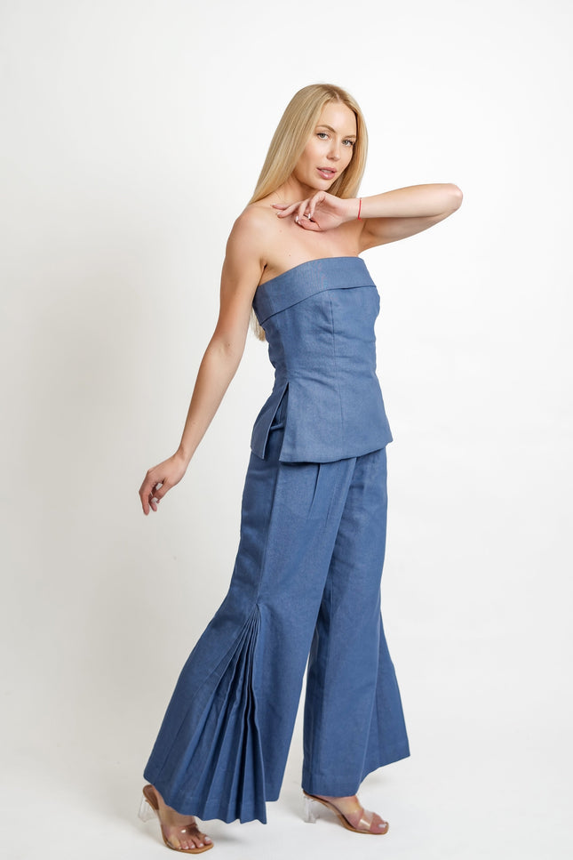 Muda Clothing | Top and Wide Leg Trousers Set Samantha blue