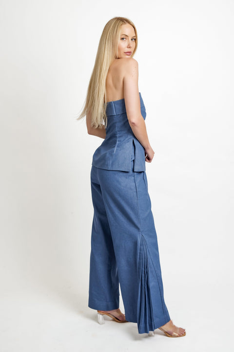 Muda Clothing | Top and Wide Leg Trousers Set Samantha blue