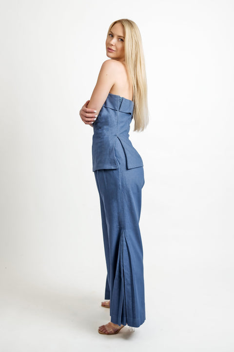 Muda Clothing | Top and Wide Leg Trousers Set Samantha blue