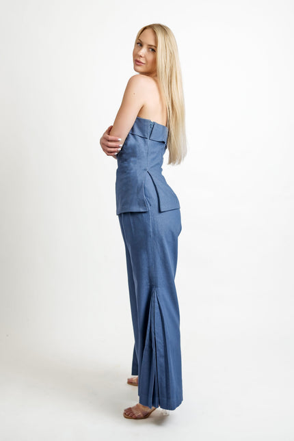 Muda Clothing | Zestaw Top i Spodnie z szerokimi nogawkami Samantha niebieski