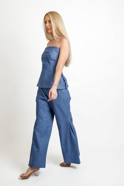 Muda Clothing | Zestaw Top i Spodnie z szerokimi nogawkami Samantha niebieski