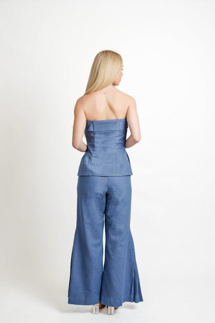 Muda Clothing | Zestaw Top i Spodnie z szerokimi nogawkami Samantha niebieski